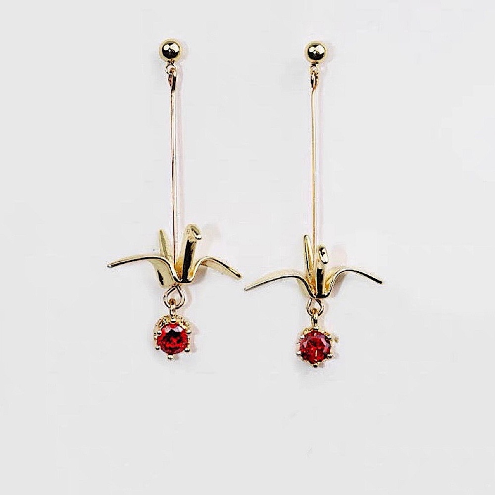 Stud Earings Paper Crane With Ruby - image 1